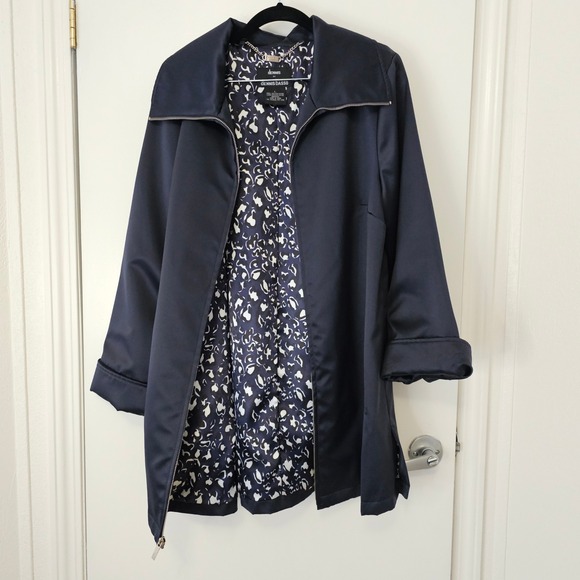 Dennis By Dennis Basso Navy Blue Coat Jacket L Zip Front Lined Springtime Jacket - Picture 2 of 16